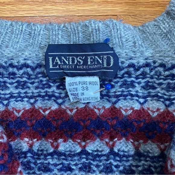Vintage Lands End Pure Wool Cardigan Grey Size Small - Picture 3 of 4